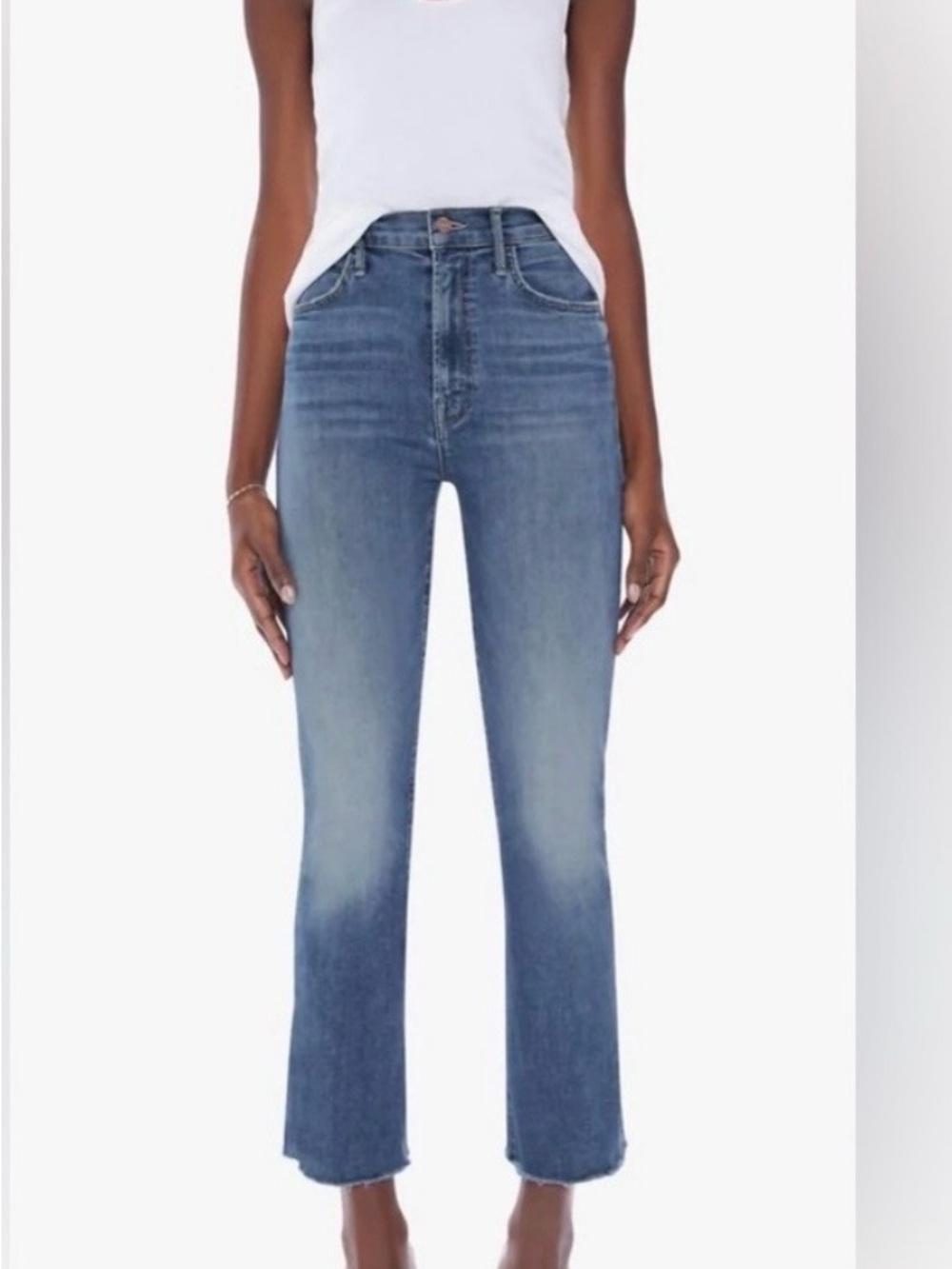 MOTHER Blue High-Rise Cropped Flare Jeans